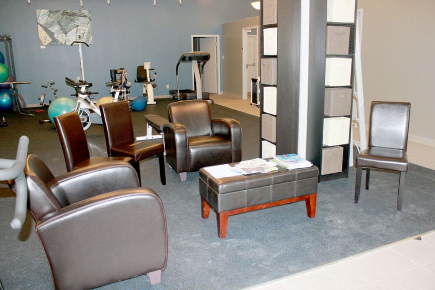 Seating area and gym equipment